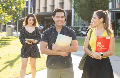 Students walking towards their institution